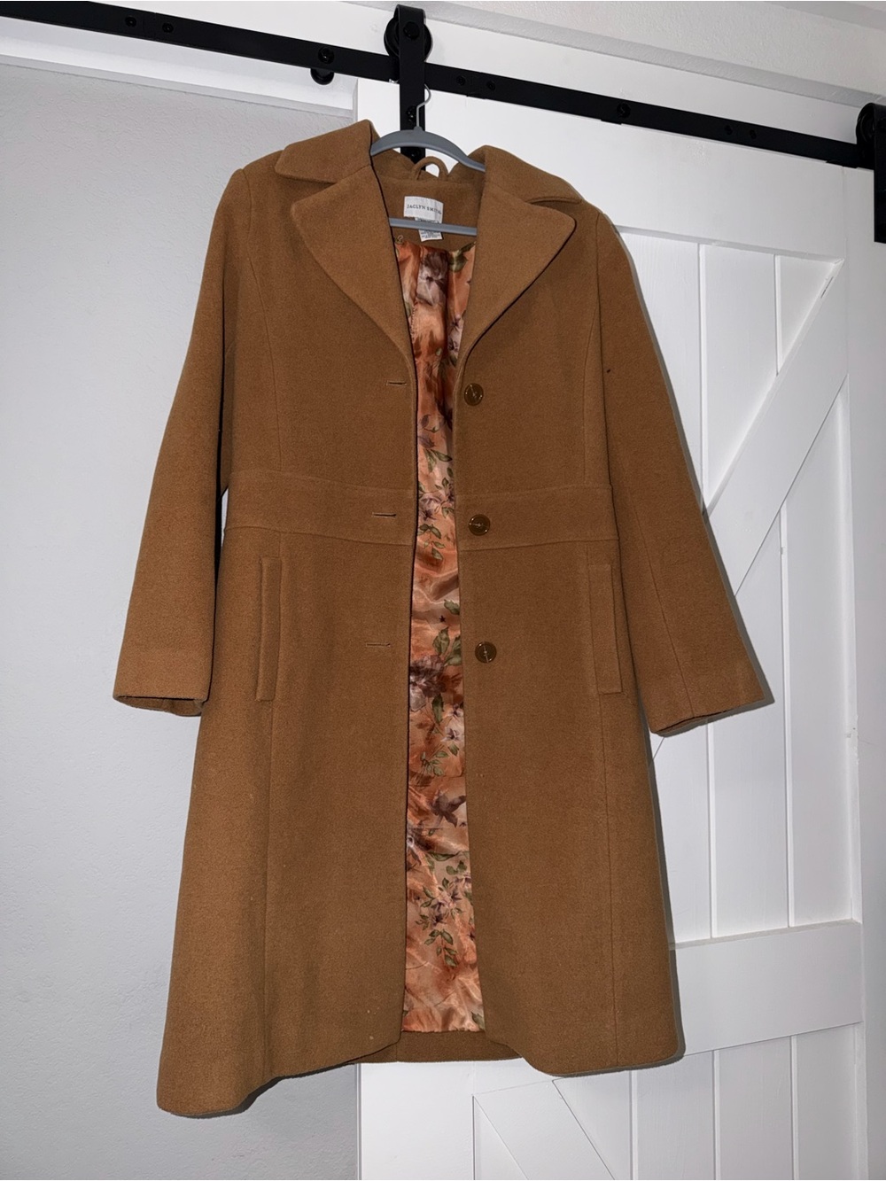 Jaclyn Smith Camel/Tan Pea Coat with Floral Lining